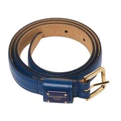 Pre Owned Dolce & Gabbana Blue Leather Slim Buckle Belt 80CM