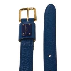 Pre Owned Dolce & Gabbana Blue Leather Slim Buckle Belt 80CM