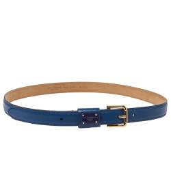 Pre Owned Dolce & Gabbana Blue Leather Slim Buckle Belt 80CM