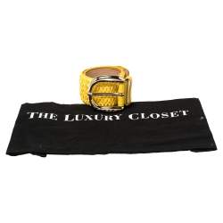 Pre Owned Dolce & Gabbana Yellow Leather and Straw Elastic Waist Belt 70 CM