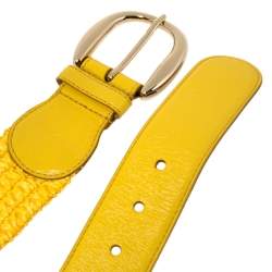 Pre Owned Dolce & Gabbana Yellow Leather and Straw Elastic Waist Belt 70 CM