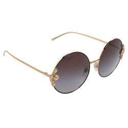 Pre Owned Dolce and Gabbana Gold/Grey DG2252-H Pearl Embellished Round Sunglasses