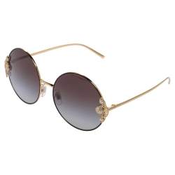 Pre Owned Dolce and Gabbana Gold/Grey DG2252-H Pearl Embellished Round Sunglasses