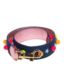 Pre Owned Dolce & Gabbana Blue Denim Embellished Shoulder Bag Strap