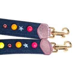 Pre Owned Dolce & Gabbana Blue Denim Embellished Shoulder Bag Strap