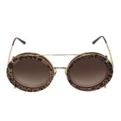 Pre Owned نظارة شمسية دولتشي أند غابانا DG2198 نقشة الفهد بني متدرجة مستديرة