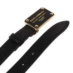 مملوكة مسبقًا Dolce & Gabbana Black Leather Plaque Belt 80CM