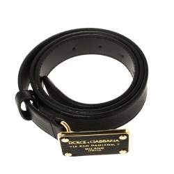 مملوكة مسبقًا Dolce & Gabbana Black Leather Plaque Belt 80CM