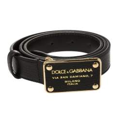 مملوكة مسبقًا Dolce & Gabbana Black Leather Plaque Belt 80CM