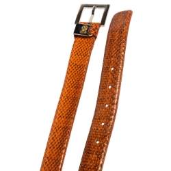 Pre Owned Dolce & Gabbana Orange Snakeskin Buckle Belt 85 CM