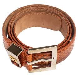 Pre Owned Dolce & Gabbana Orange Snakeskin Buckle Belt 85 CM