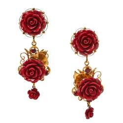 Dolce & Gabbana Rose Crystal Embedded Clip-On Drop Earrings 