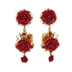 Dolce & Gabbana Rose Crystal Embedded Clip-On Drop Earrings 