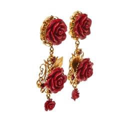 Dolce & Gabbana Rose Crystal Embedded Clip-On Drop Earrings 