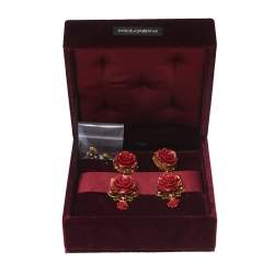 Dolce & Gabbana Rose Crystal Embedded Clip-On Drop Earrings 