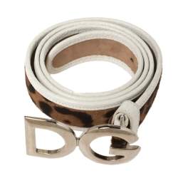 Pre Owned حزام دولتشي أند غابانا إبزيم جلد وشعر عجل طباعة فهد أبيض/ بني 85 سم