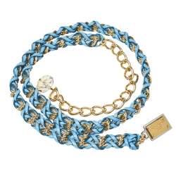 Pre Owned Dolce & Gabbana Blue Braided Leather Gold Tone Chain Belt