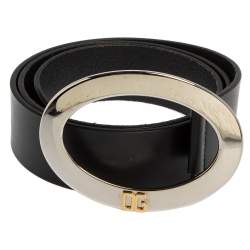 مملوكة مسبقًا Dolce & Gabbana Black Leather Oval Buckle Belt 95 CM