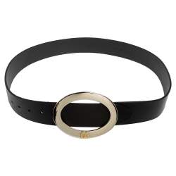 مملوكة مسبقًا Dolce & Gabbana Black Leather Oval Buckle Belt 95 CM