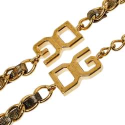 Pre Owned Dolce & Gabbana Metallic Gold Interlaced Leather Gold Tone Chain Belt 105CM