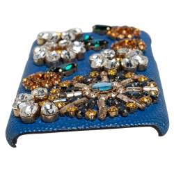Pre Owned Dolce & Gabbana Blue Leather Crystal Embellished iPhone 6 Case