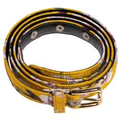 Pre Owned Dolce & Gabbana Yellow Floral Print Fabric Slim Belt 85 CM