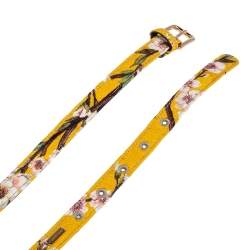 Pre Owned Dolce & Gabbana Yellow Floral Print Fabric Slim Belt 85 CM