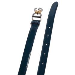 Pre Owned Dolce & Gabbana Blue Patent Leather D&G Logo Slim Belt 85 CM