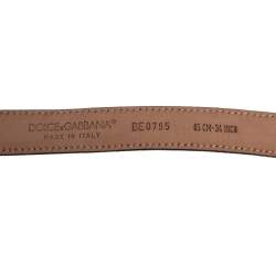 Pre Owned Dolce & Gabbana Black Leopard Print Coated Canvas Logo Plaque Slim Belt 85 CM