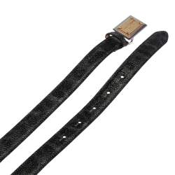 Pre Owned Dolce & Gabbana Black Leopard Print Coated Canvas Logo Plaque Slim Belt 85 CM