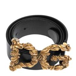 مملوكة مسبقًا Dolce and Gabbana Black Leather Baroque Logo Buckle Belt 90 CM