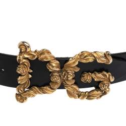 مملوكة مسبقًا Dolce and Gabbana Black Leather Baroque Logo Buckle Belt 90 CM