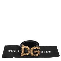 مملوكة مسبقًا Dolce and Gabbana Black Leather Baroque Logo Buckle Belt 90 CM