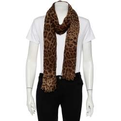 Pre Owned وشاح دولتشي آند غابانا حرير بنقشة الفهد بني