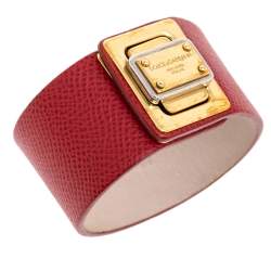 Pre Owned Dolce & Gabbana Gold Tone Red Leather Bracelet M