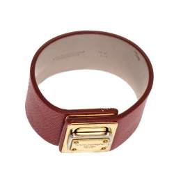 Pre Owned Dolce & Gabbana Gold Tone Red Leather Bracelet M