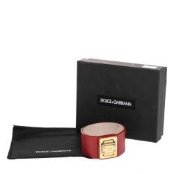 Pre Owned Dolce & Gabbana Gold Tone Red Leather Bracelet M