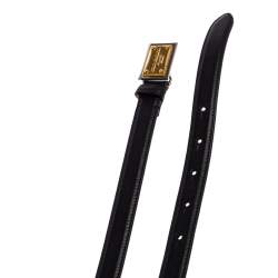 Pre Owned Dolce & Gabbana Black Leather Logo Plaque Slim Belt 85 CM