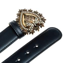 Pre Owned حزام دولتشي أند غابانا جلد أسود إبزيم ديفوشون 80 سم