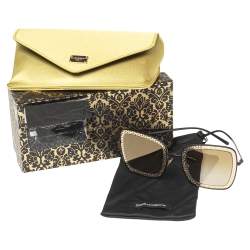 Pre Owned Dolce & Gabbana Gold/Black Tone Metal DG2225 Devotion Collection Gradient Sunglasses