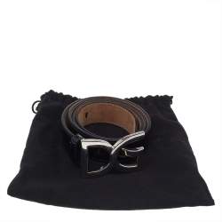 Pre Owned حزام دولتشي أند غابانا جلد أسود لامع بإبزيم 90 سم