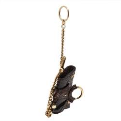 Pre Owned Dolce & Gabbana Brown Snakeskin Embossed Leather Key Chain Bag Charm