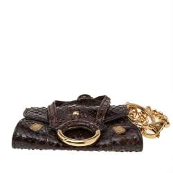 Pre Owned Dolce & Gabbana Brown Snakeskin Embossed Leather Key Chain Bag Charm