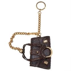 Pre Owned Dolce & Gabbana Brown Snakeskin Embossed Leather Key Chain Bag Charm