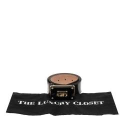 Pre Owned Dolce&Gabbana Green Patent Leather Logo Plaque Belt 80 CM