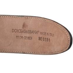 Pre Owned Dolce&Gabbana Green Patent Leather Logo Plaque Belt 80 CM