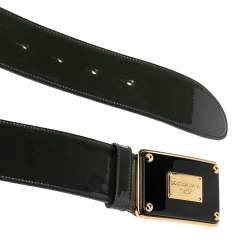 Pre Owned Dolce&Gabbana Green Patent Leather Logo Plaque Belt 80 CM