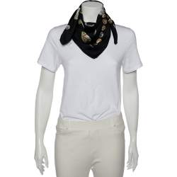 Pre Owned Dolce & Gabbana Black Coin Printed Silk Square Scarf