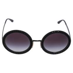 Pre Owned Dolce & Gabbana Black Acetate DG 2170-B Crystal Embellished Gradient Round Sunglasses