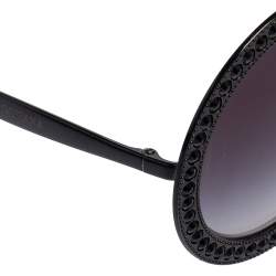 Pre Owned Dolce & Gabbana Black Acetate DG 2170-B Crystal Embellished Gradient Round Sunglasses